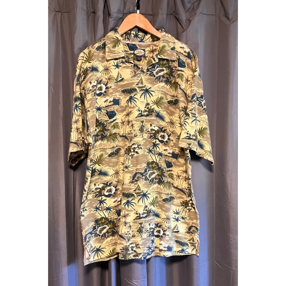 Tommy Bahama Polo Shirt Mens Large Green Tropical Palm Tree Waffle Knit Relax